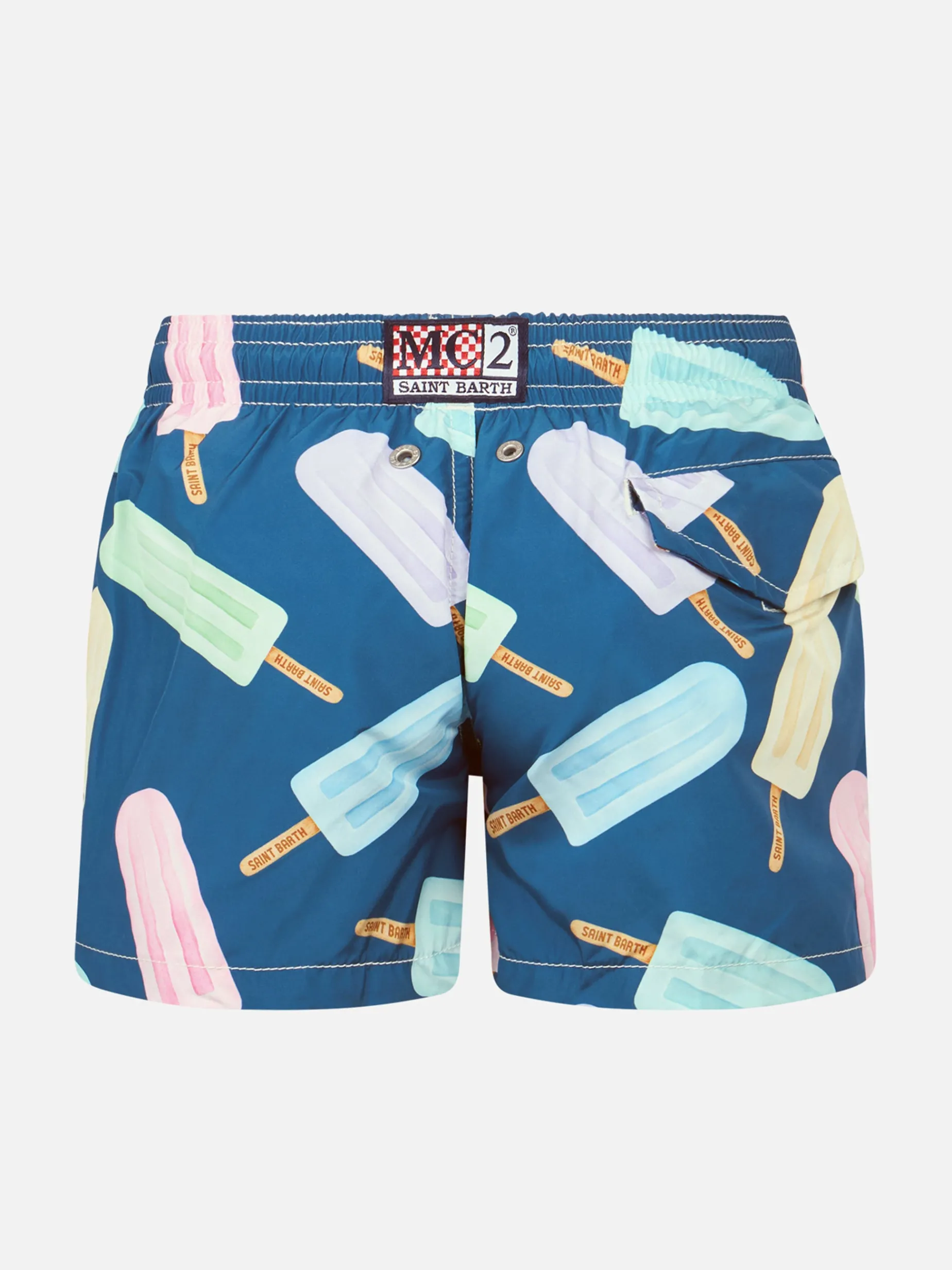 Badeshorts für Jungen aus leichtem Stoff von Jean Lighting mit Eis am Stiel-Aufdruck