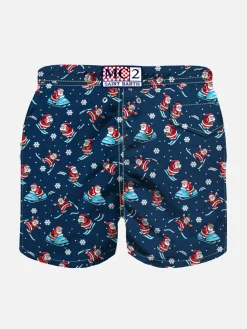 Badeshorts für Jungen aus leichtem Stoff mit Weihnachtsmann-Aufdruck
