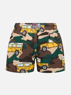 Badeshorts für Jungen aus leichtem Stoff von Jean Lighting mit Aufdruck „Offroad-Auto“.