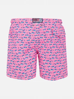 Badeshorts für Jungen aus leichtem Stoff mit Hai-Aufdruck