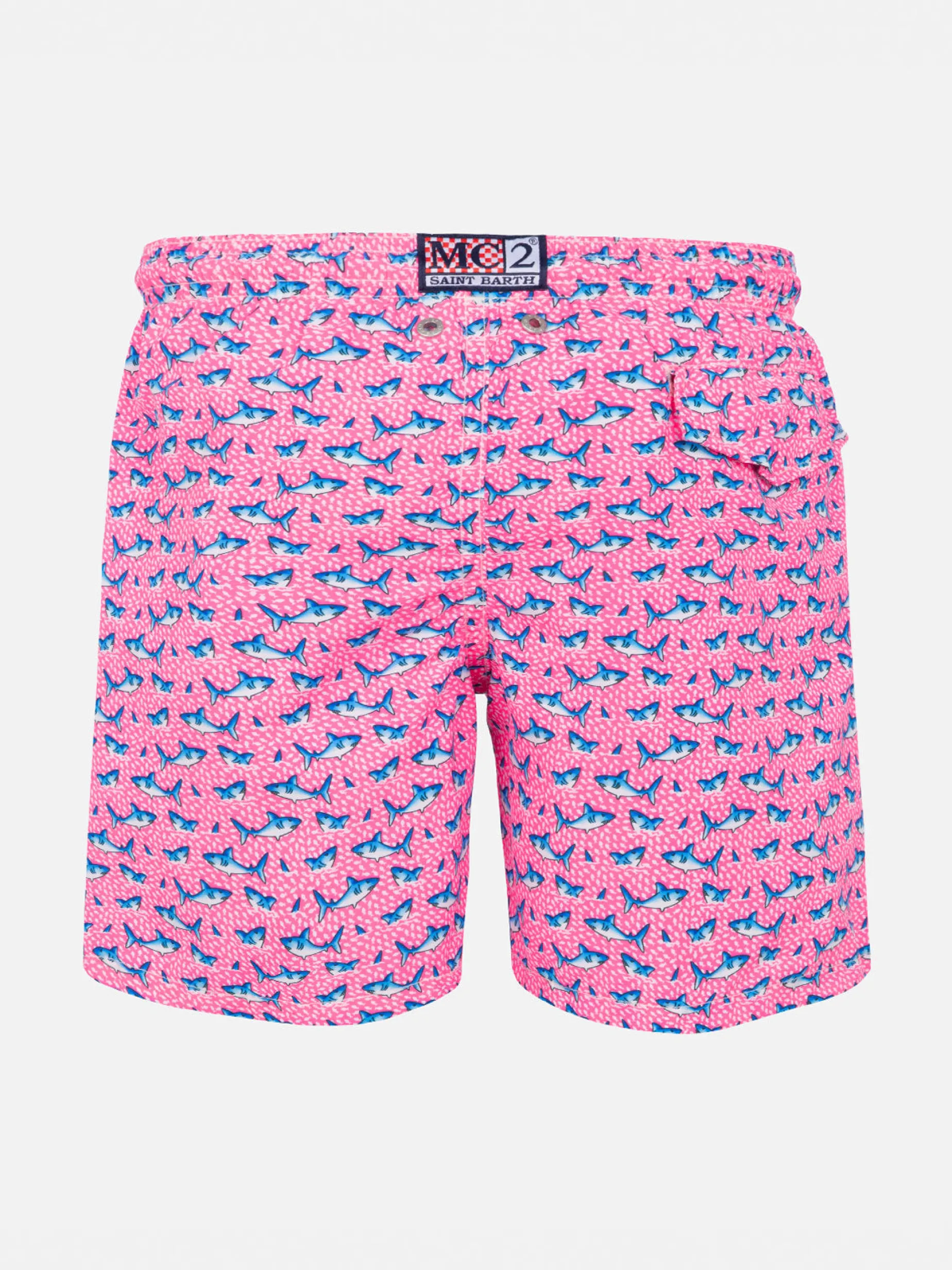 Badeshorts für Jungen aus leichtem Stoff mit Hai-Aufdruck