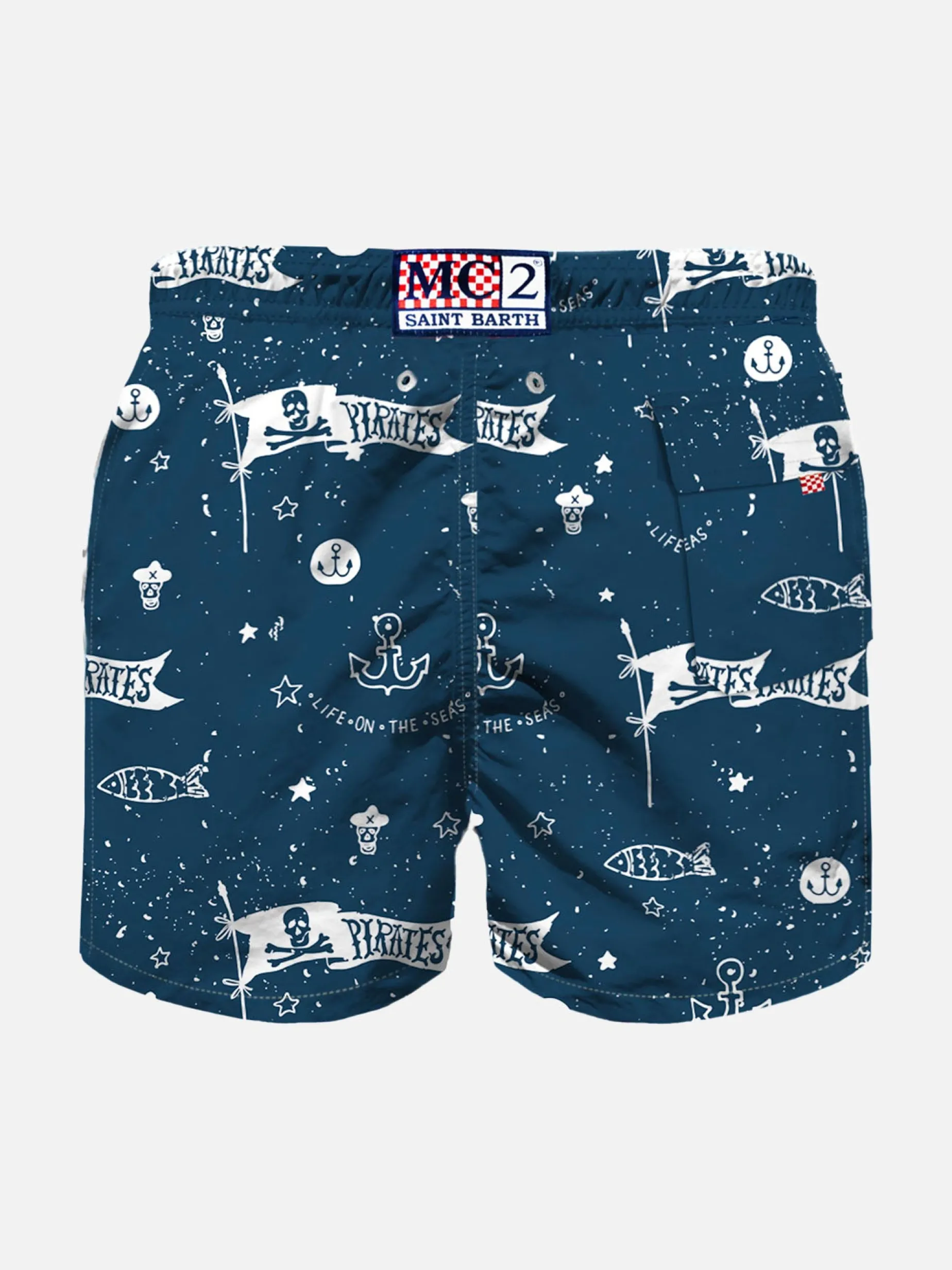 Badeshorts für Jungen aus leichtem Stoff mit Piraten-Print