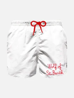 Badeshorts für Jungen mit „Wolf of St. Barth“-Stickerei