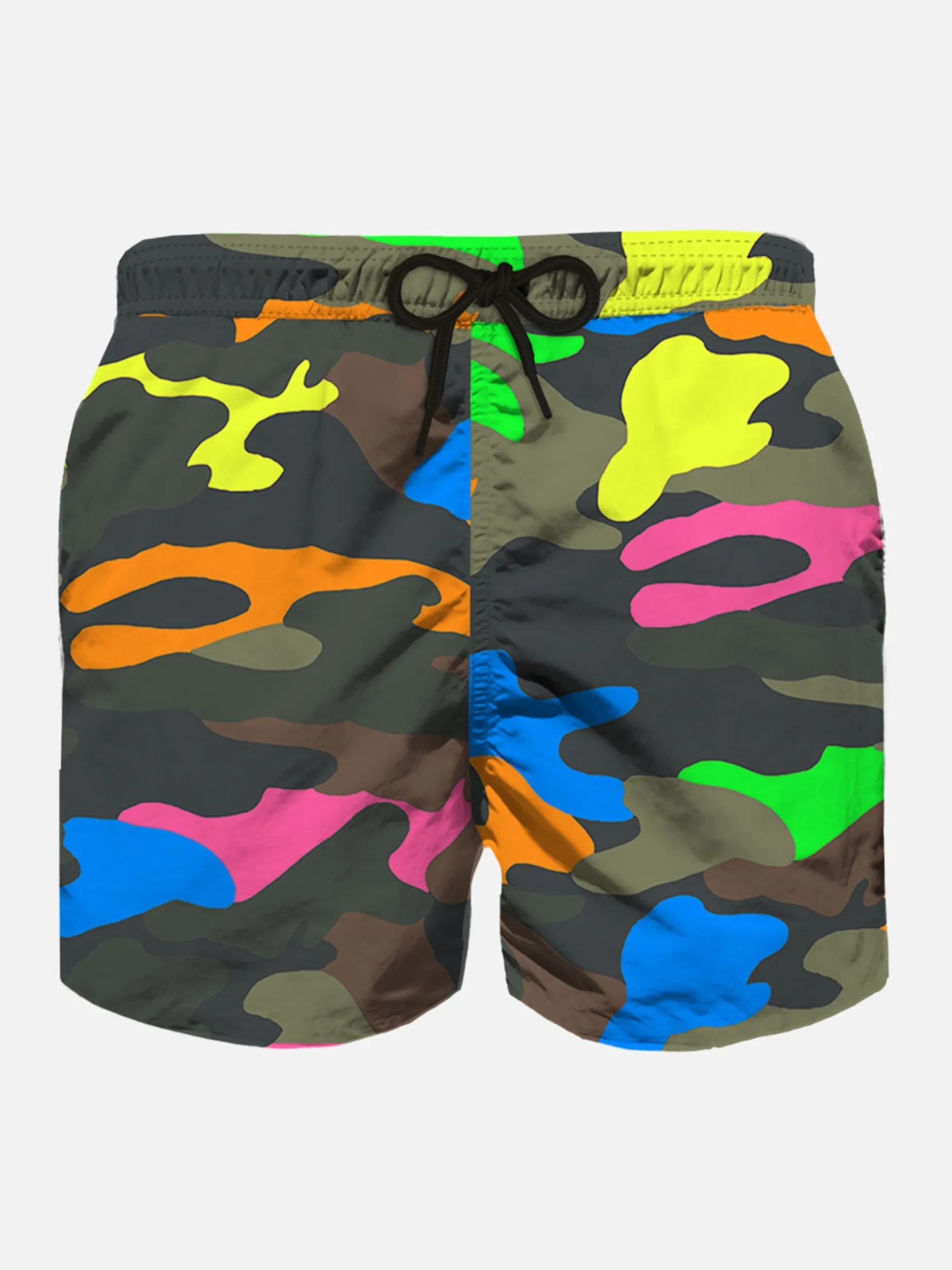 Badeshorts für Jungen mit mehrfarbigem Fluo-Camouflage-Print
