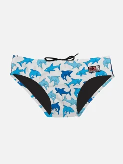 Badeshorts für Jungen mit hellblauem Hai-Aufdruck