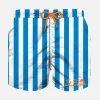 Badeshorts für Jungen mit weißen und blauen Streifen