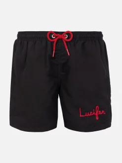 Badeshorts für Jungen mit Lucifer-Stickerei