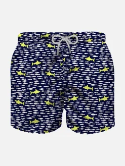 Badeshorts für Jungen mit Hai- und Fischaufdruck