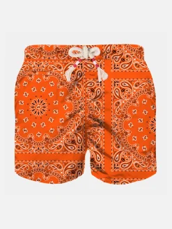 Badeshorts für Jungen mit orangefarbenem Bandana-Print