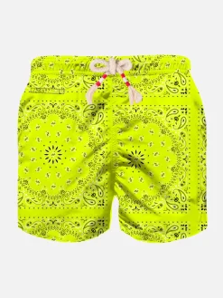Badeshorts für Jungen mit neongelbem Bandana-Print