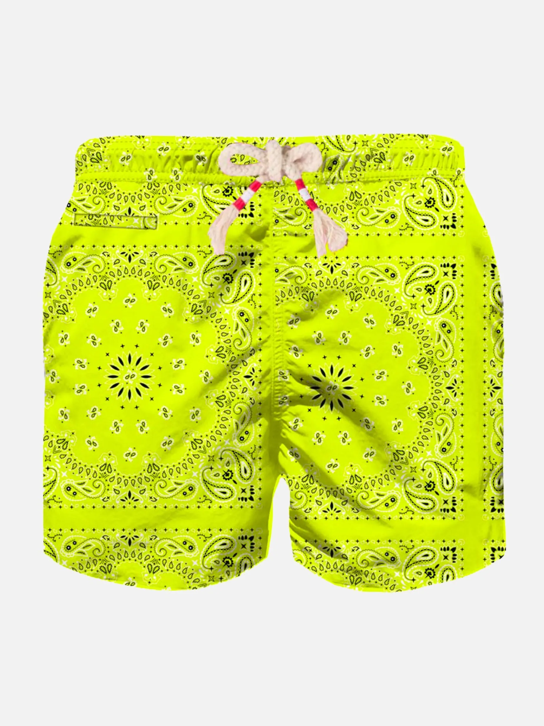Badeshorts für Jungen mit neongelbem Bandana-Print