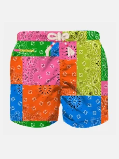 Badeshorts für Jungen mit mehrfarbigem Fluo-Bandana-Print