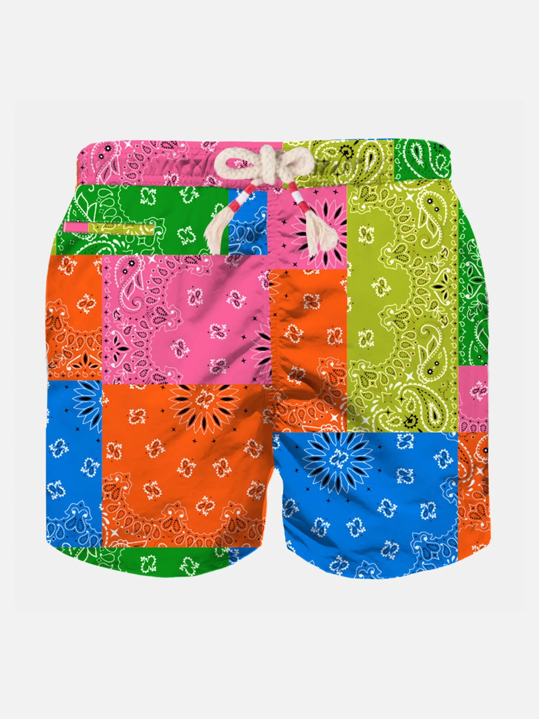 Badeshorts für Jungen mit mehrfarbigem Fluo-Bandana-Print