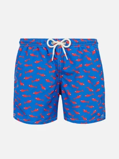 Badeshorts für Jungen mit rotem Hai-Aufdruck