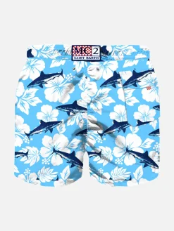Badeshorts für Jungen mit geflocktem Hai-Print