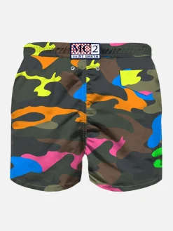 Badeshorts für Jungen mit mehrfarbigem Fluo-Camouflage-Print