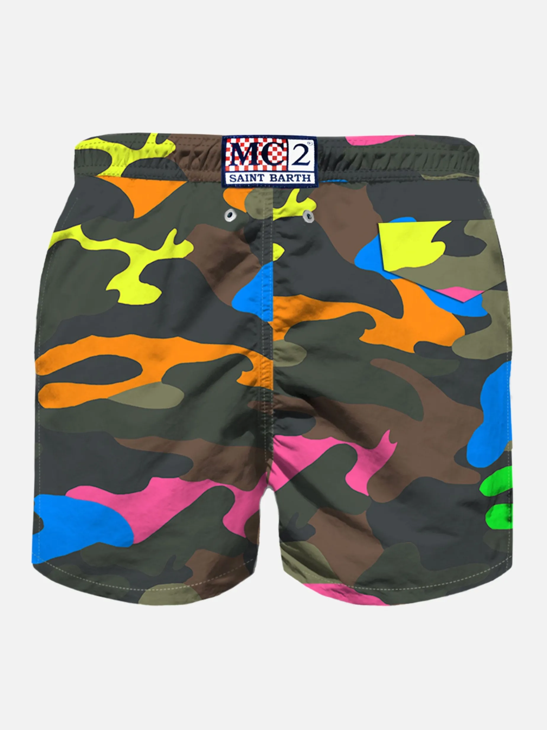 Badeshorts für Jungen mit mehrfarbigem Fluo-Camouflage-Print