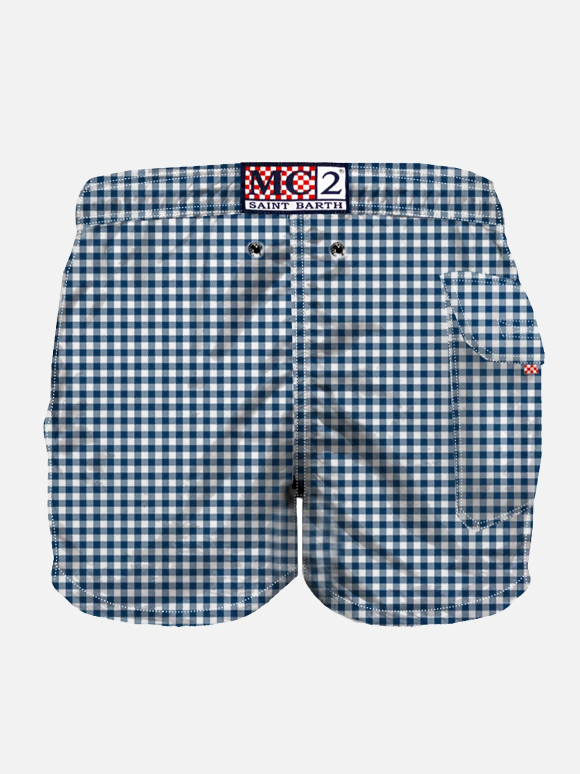 Badeshorts für Jungen mit blauem Vichy-Muster