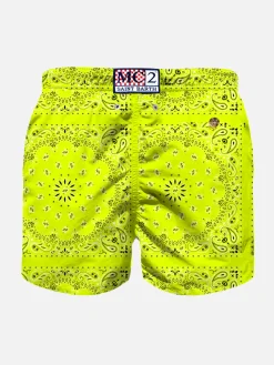 Badeshorts für Jungen mit neongelbem Bandana-Print