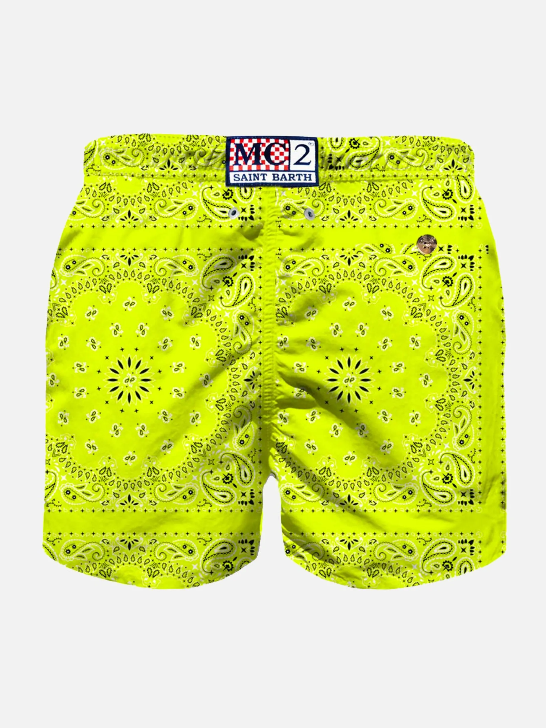Badeshorts für Jungen mit neongelbem Bandana-Print