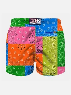 Badeshorts für Jungen mit mehrfarbigem Fluo-Bandana-Print