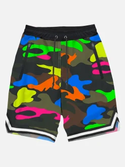 Badeshorts im Camouflage-Fluo-Mehrfarben-Surf-Stil