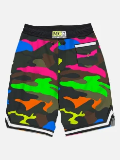 Badeshorts im Camouflage-Fluo-Mehrfarben-Surf-Stil