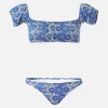 Bandeau-Bikini aus Denim mit Blumenmuster
