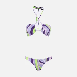 Bandeau-Bikini für Damen mit Shape-Wave-Print