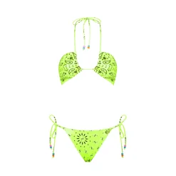 Bandeau-Bikini für Damen mit Bandana-Print und Anhängern