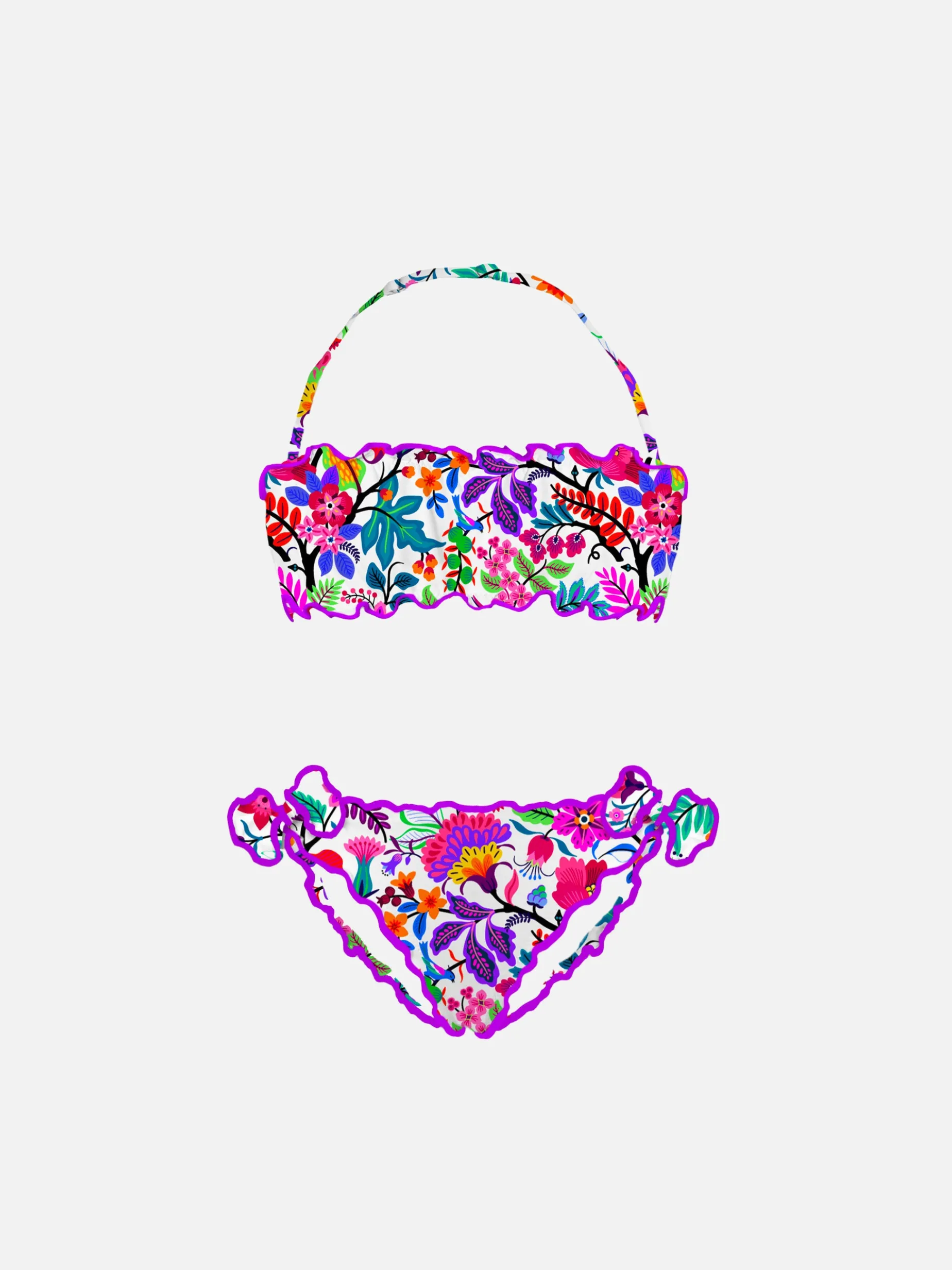 Bandeau-Bikini für Mädchen mit mehrfarbigen Blumen