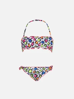 Bandeau-Bikini für Mädchen mit Leopardenmuster