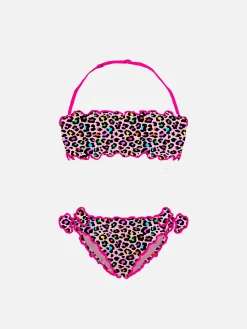 Bandeau-Bikini für Mädchen mit Leopardenmuster