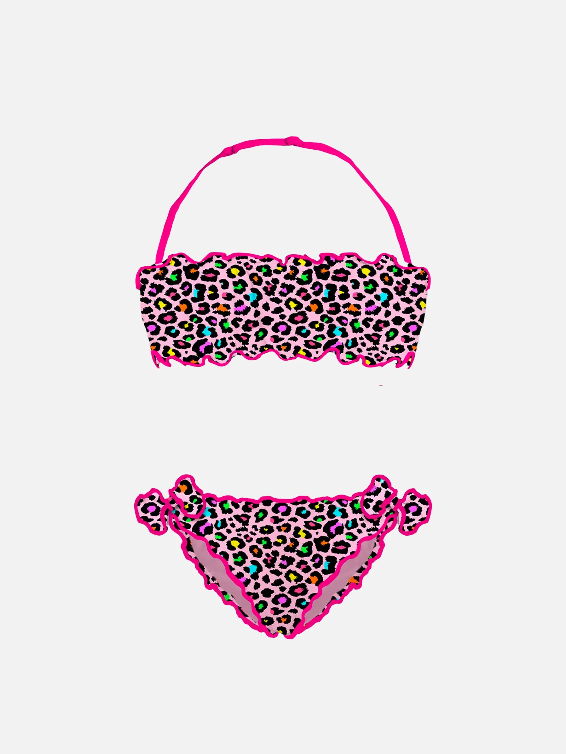 Bandeau-Bikini für Mädchen mit Leopardenmuster