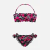 Bandeau-Bikini für Mädchen mit fuchsiafarbenem, mimetischem Aufdruck