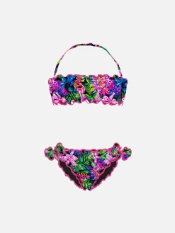 Bandeau-Bikini für Mädchen mit Blumenprint