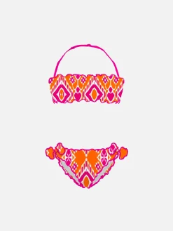 Bandeau-Bikini für Mädchen mit geometrischem Aufdruck