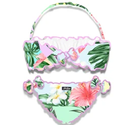 Bandeau-Bikini für Mädchen mit Blumenprint