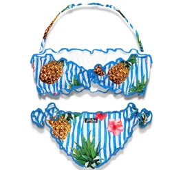 Bandeau-Bikini für Mädchen mit Ananas-Print