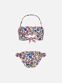 Bandeau-Bikini für Mädchen mit Leopardenmuster