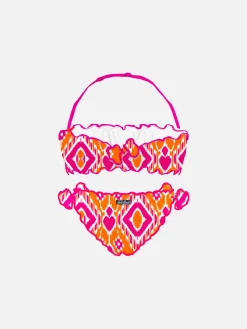 Bandeau-Bikini für Mädchen mit geometrischem Aufdruck