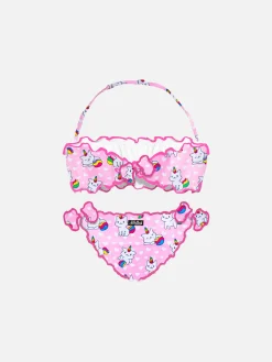 Bandeau-Bikini für Mädchen mit Katzenprint