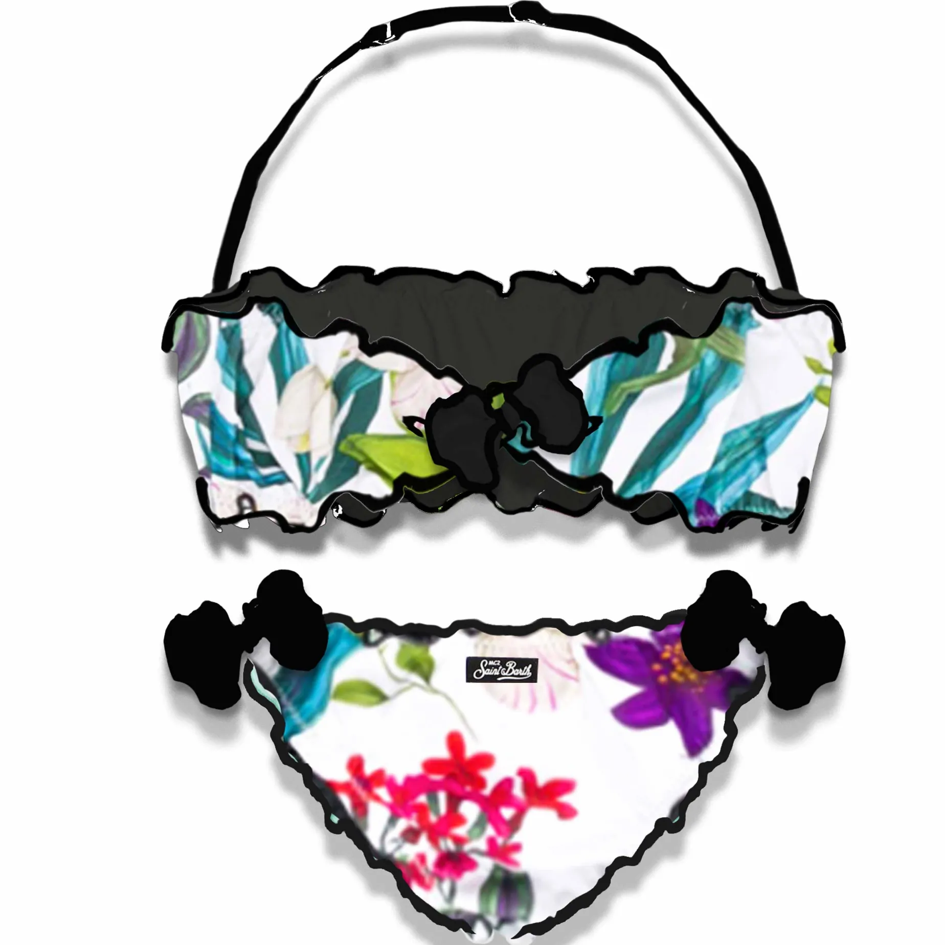 Bandeau-Bikini für Mädchen mit tropischen Blättern