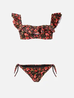 Bandeau-Bikini mit Blumenmuster und Rüschen