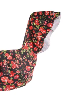 Bandeau-Bikini mit Blumenmuster und Rüschen