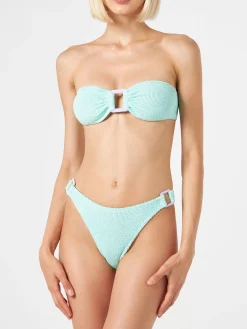 Bandeau-Bikinistoff in Crinkle-Optik in Pastelltönen