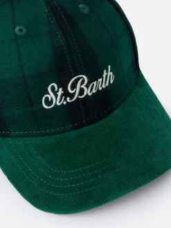 Baseball-Cap aus Wolltartan mit Cord-Schirm und gesticktem Logo