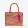 Basttasche mit fuchsiafarbener Stickerei vorne