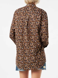 Baumwollhemd mit Leopardenmuster und Stickerei