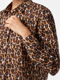 Baumwollhemd mit Leopardenmuster und Stickerei